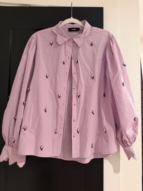 Violet Lavender Embroidered Button-Down Shirt by Ulla Johnson